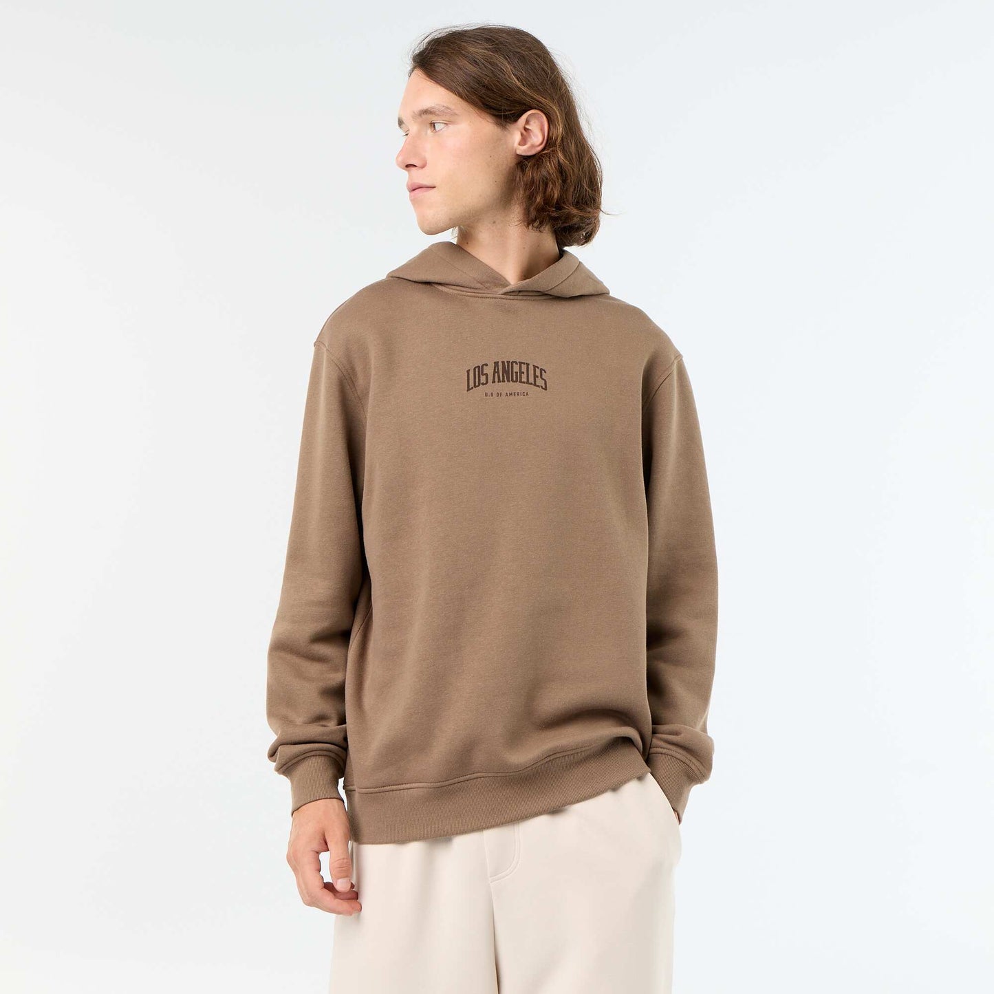 Printed fleece hoodie BROWN