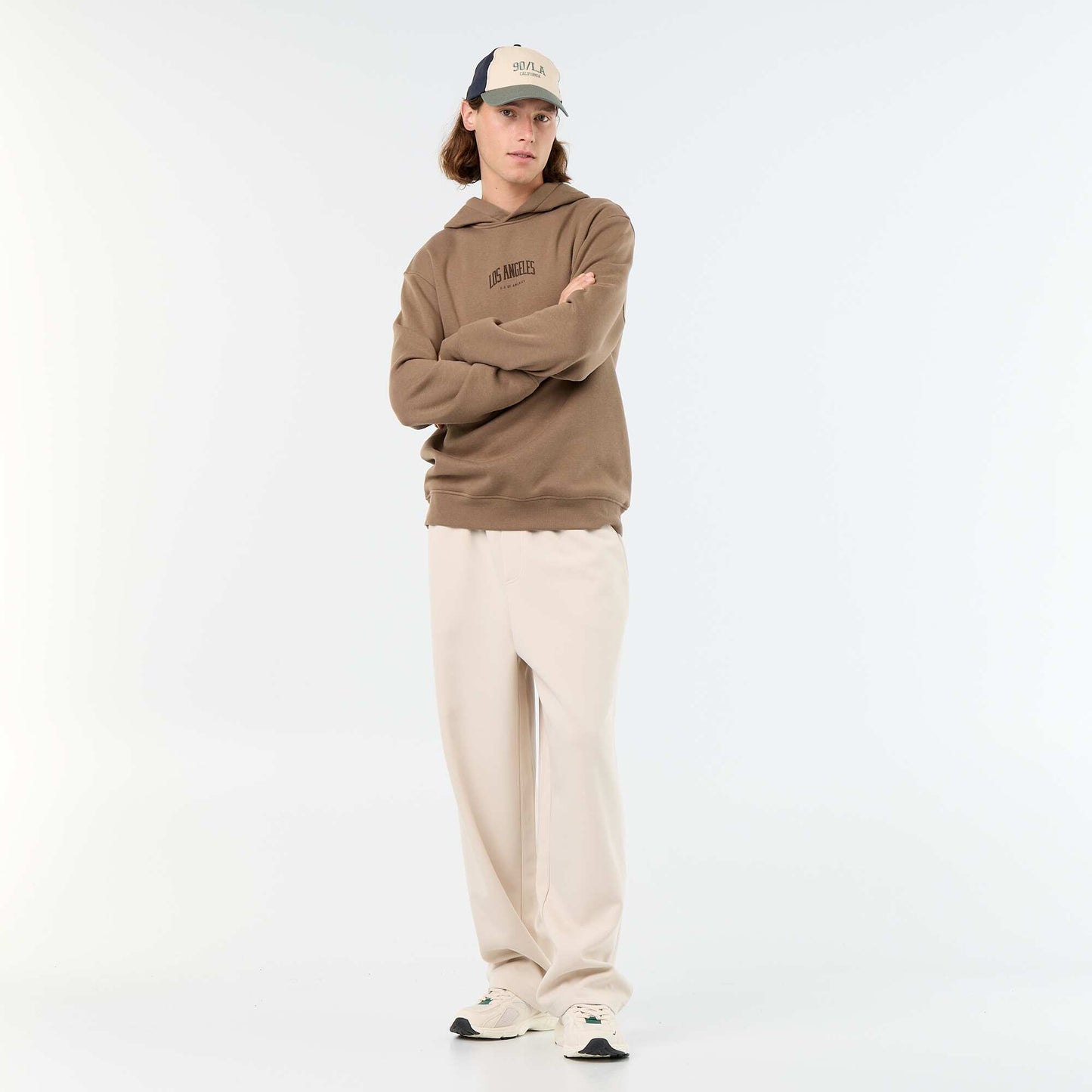 Printed fleece hoodie BROWN