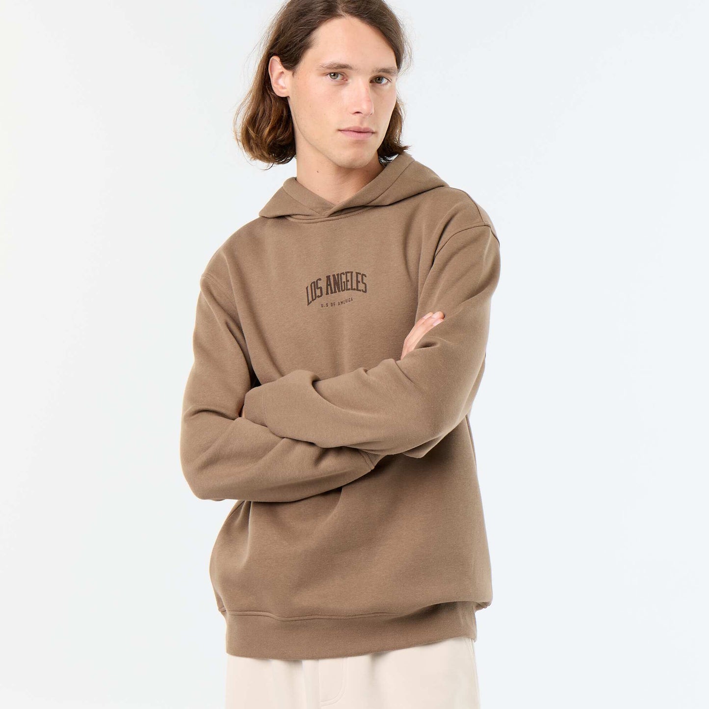 Printed fleece hoodie BROWN