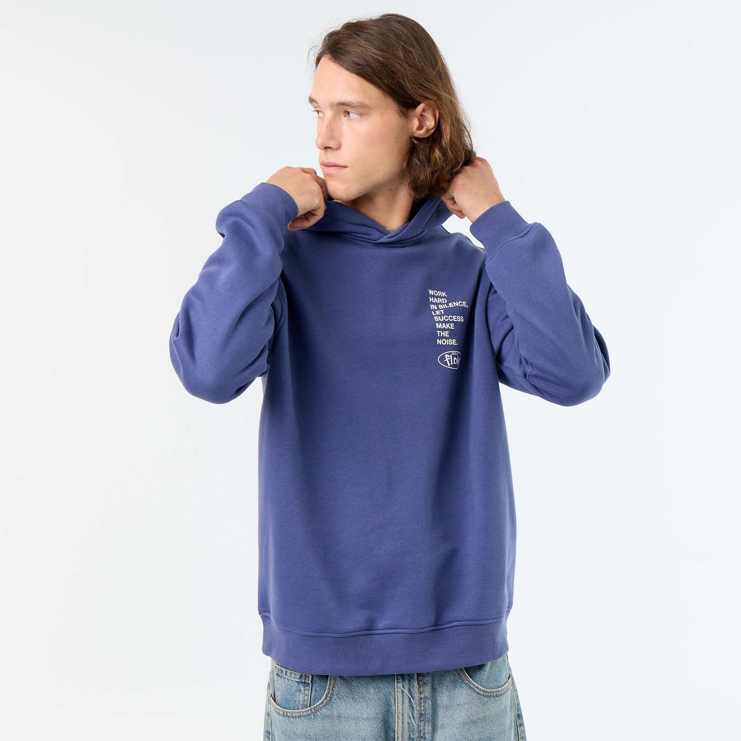 Printed fleece hoodie BLUE