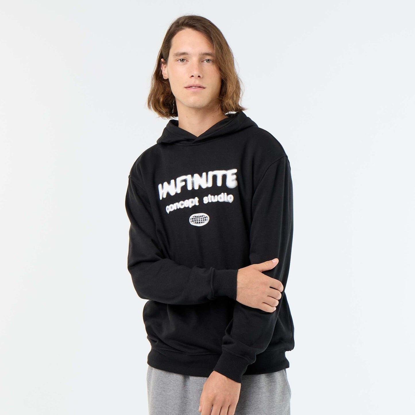 Printed fleece hoodie BLACK