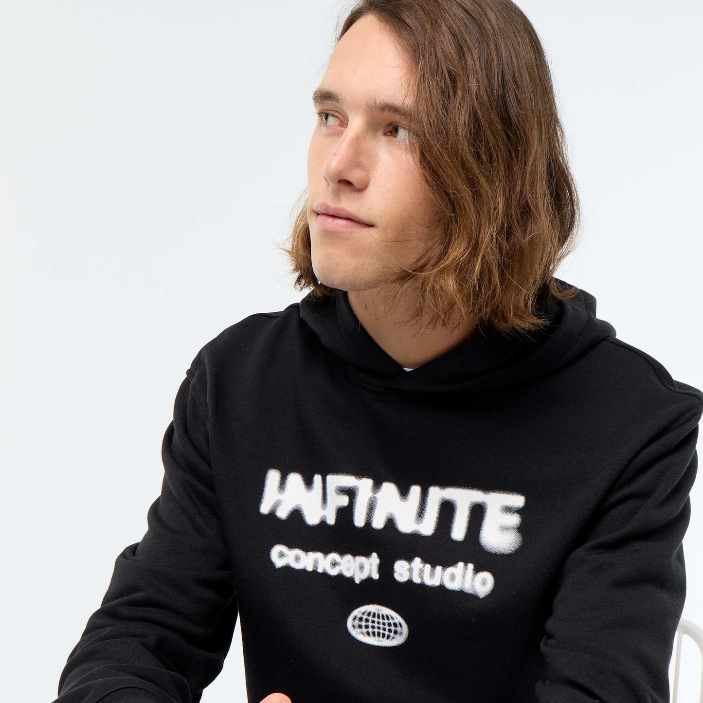 Printed fleece hoodie BLACK