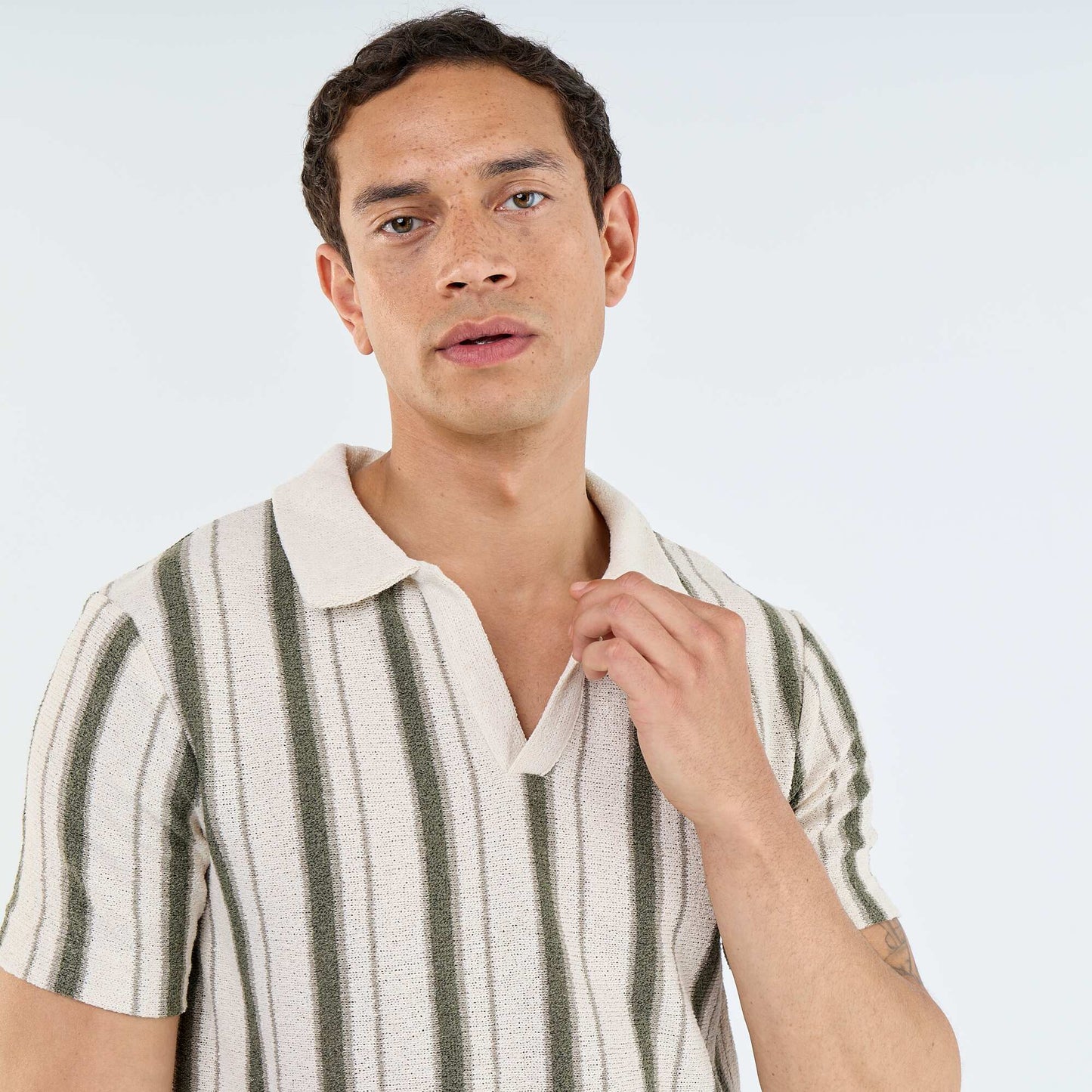 Short-sleeved knitted polo shirt KHAKI