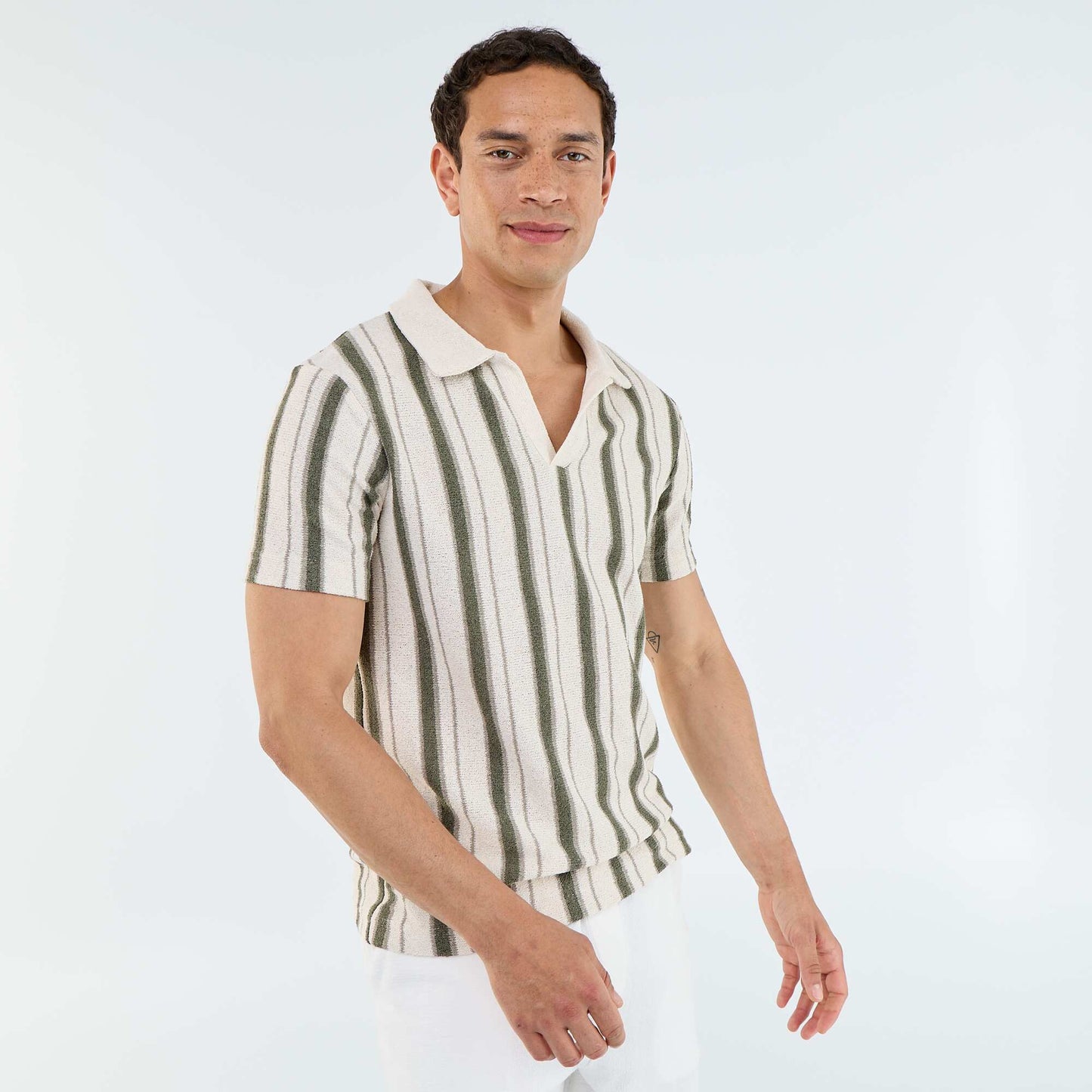 Short-sleeved knitted polo shirt KHAKI