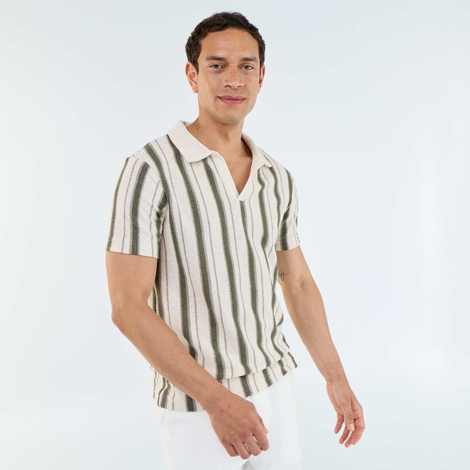 Short-sleeved knitted polo shirt KHAKI