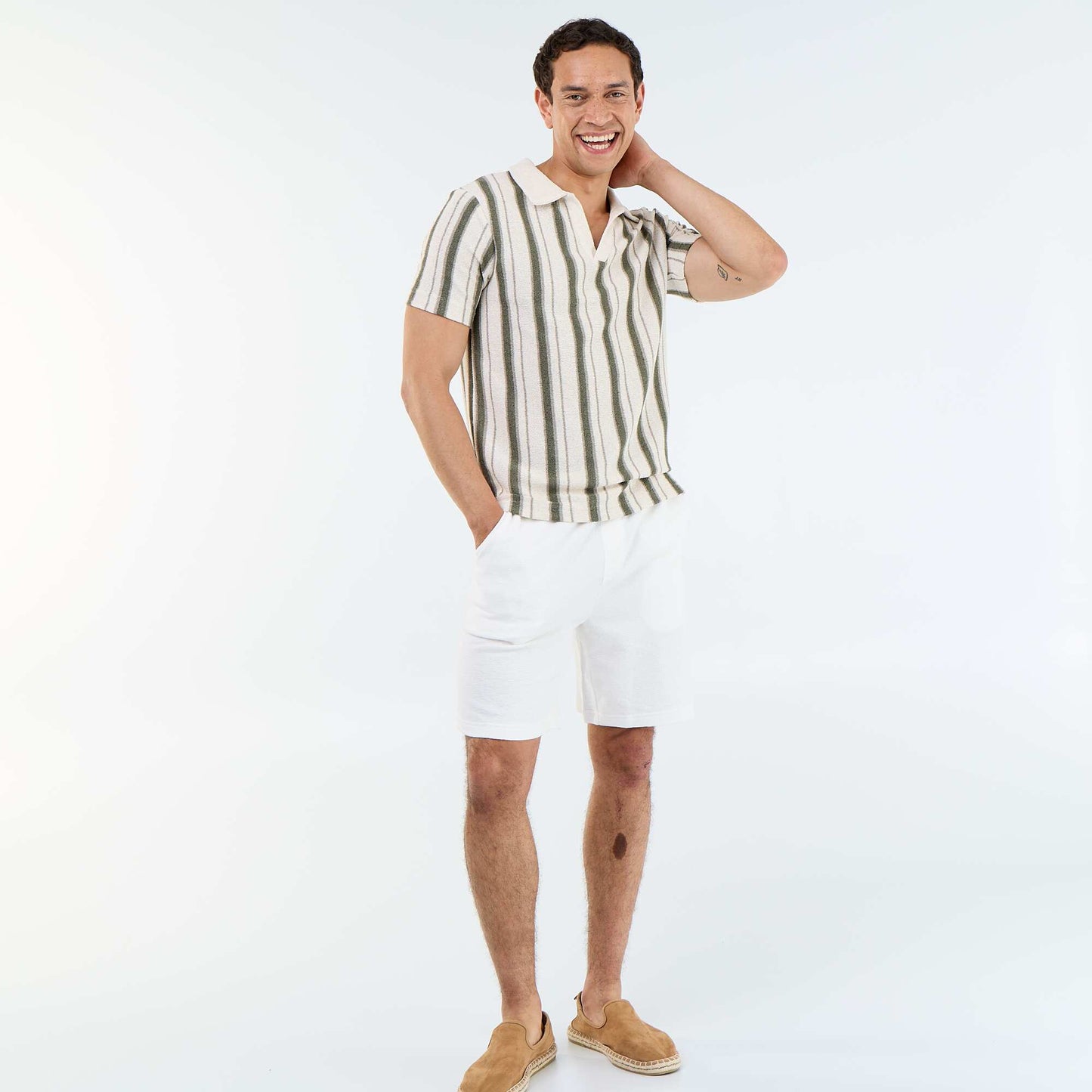 Short-sleeved knitted polo shirt KHAKI