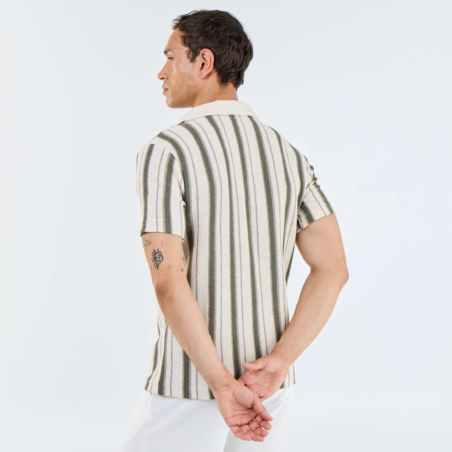 Short-sleeved knitted polo shirt KHAKI