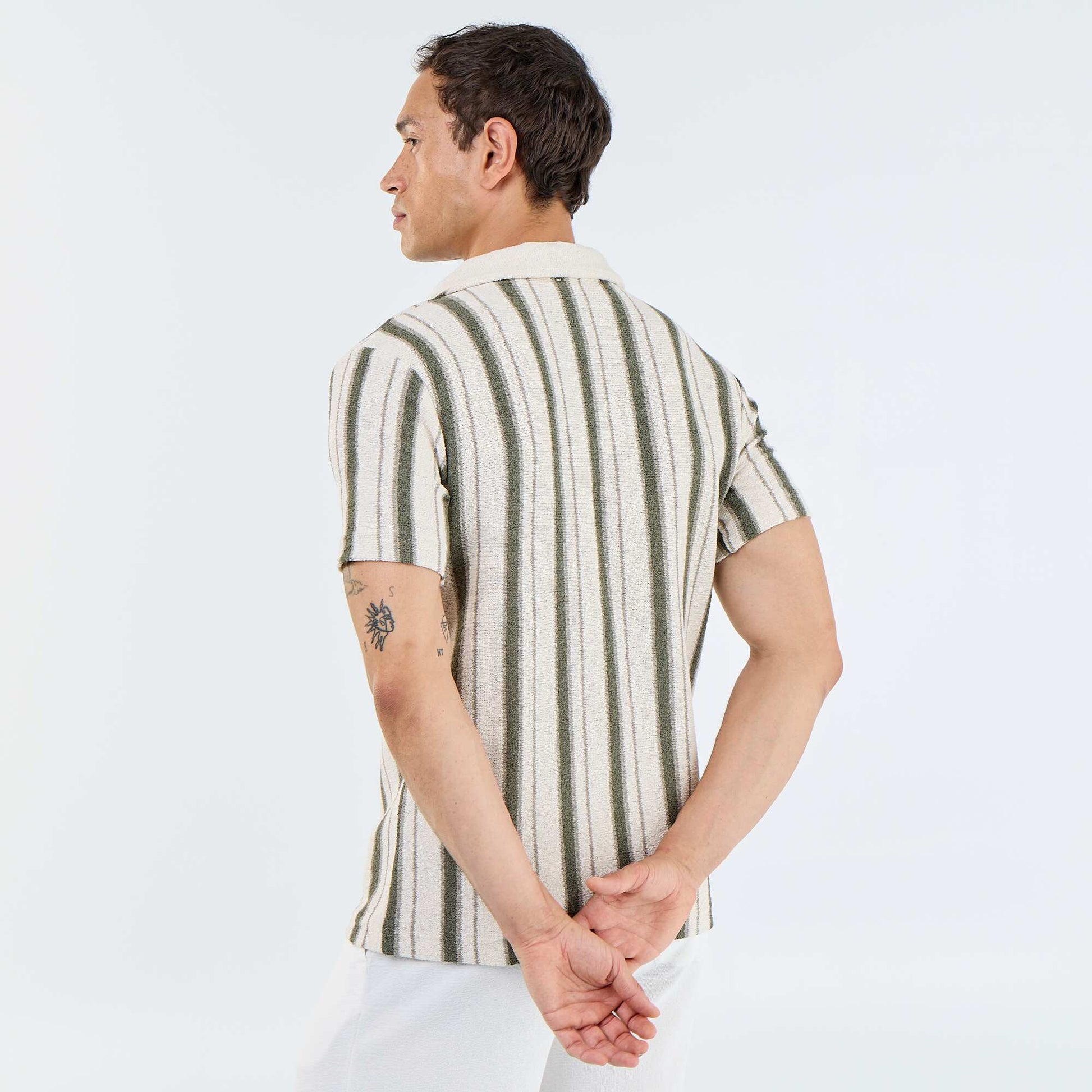 Short-sleeved knitted polo shirt KHAKI