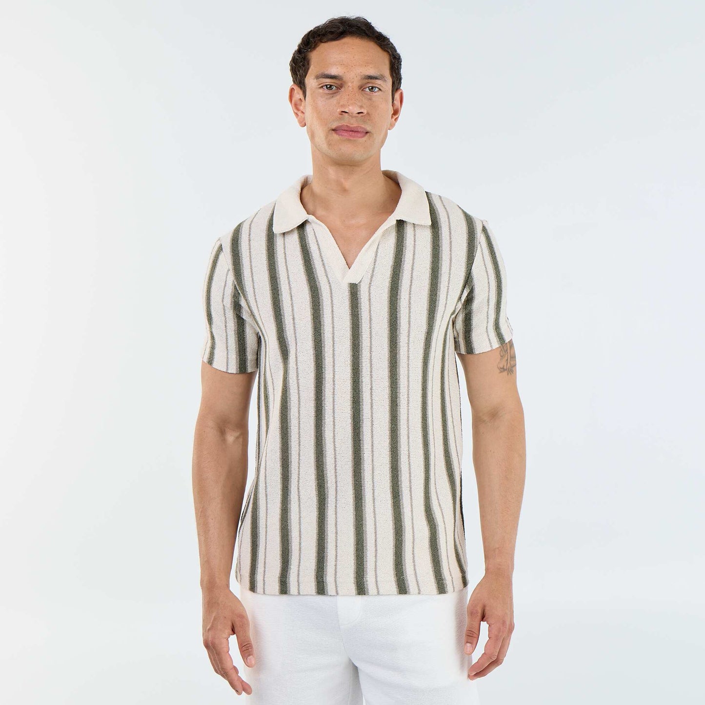 Short-sleeved knitted polo shirt KHAKI