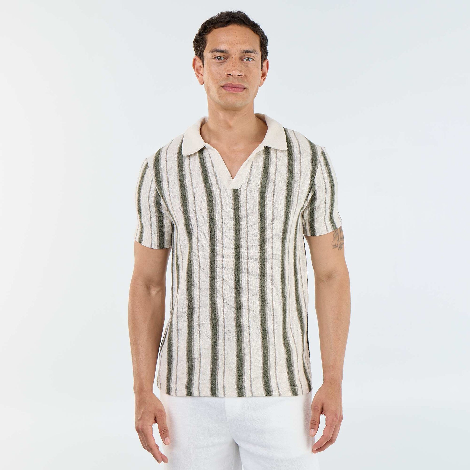 Short-sleeved knitted polo shirt KHAKI