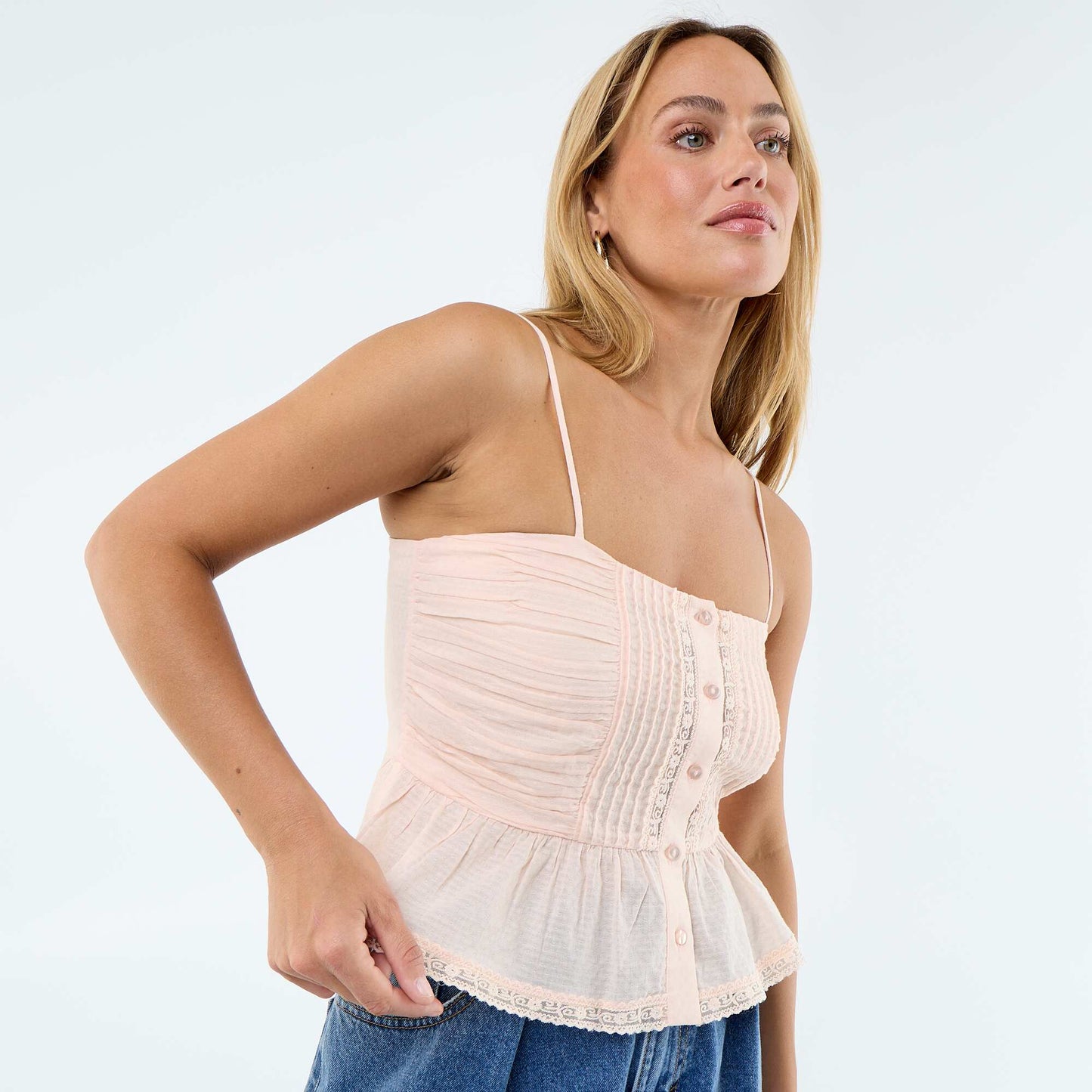 Cropped top with delicate straps BEIGE