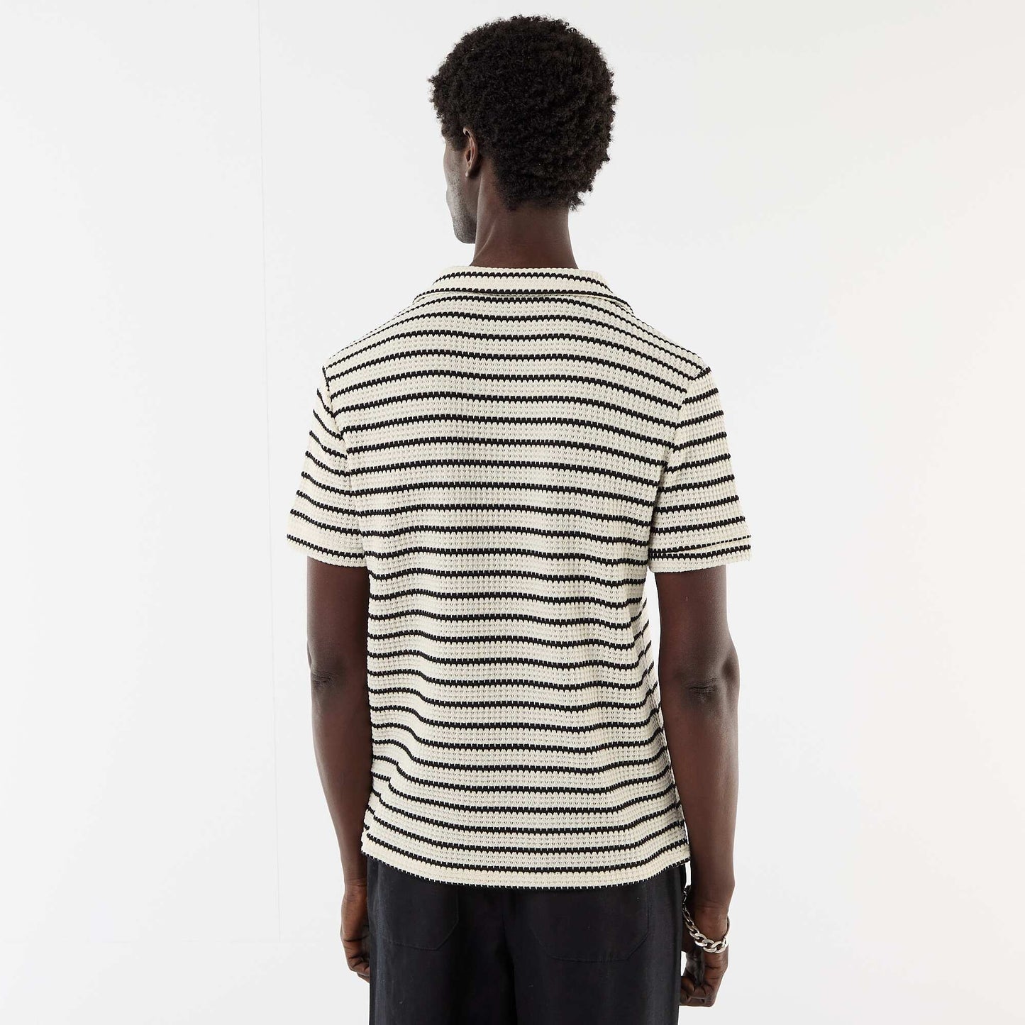 Short-Sleeved Polo Shirt in Textured Fabric BLACK