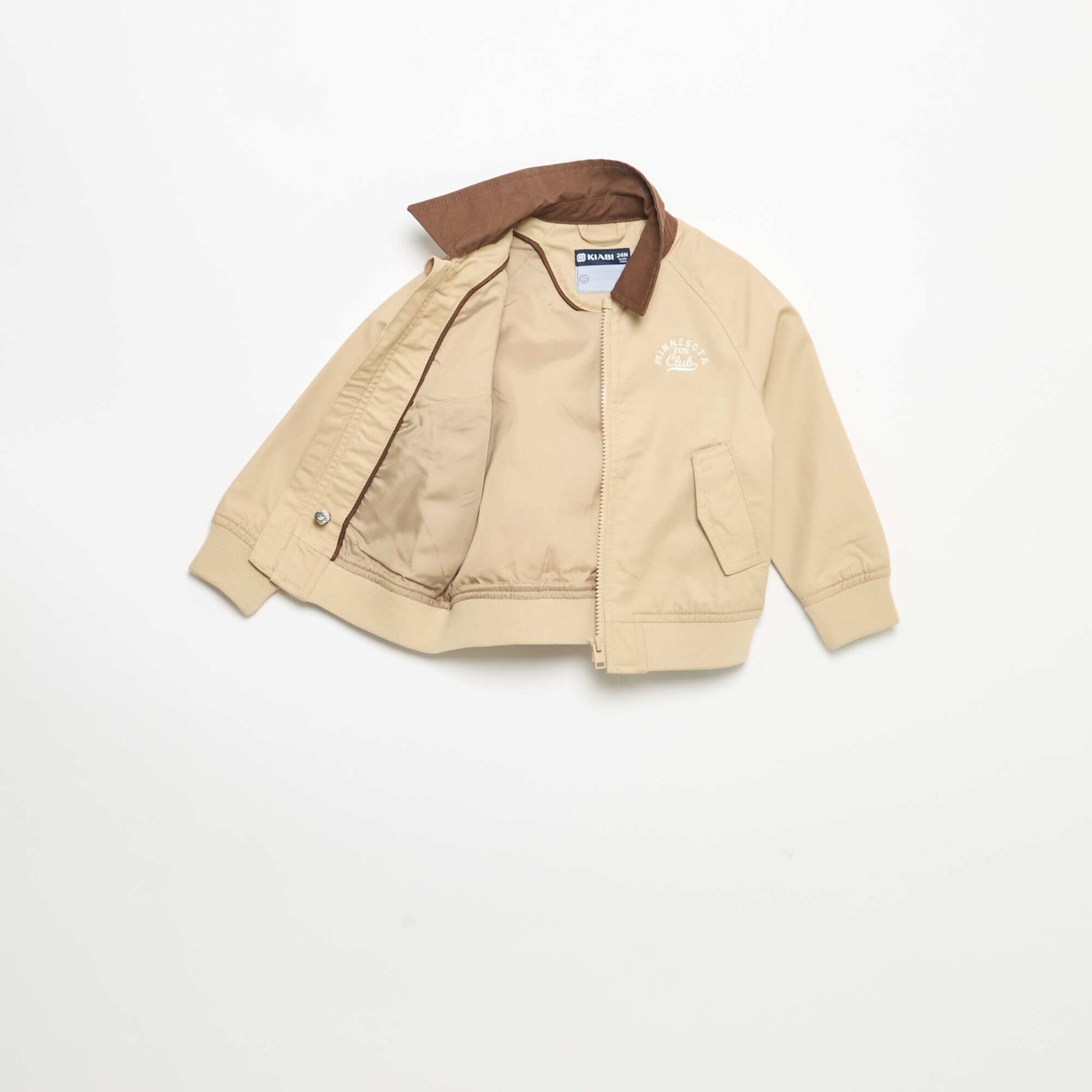 Zipped jacket with contrasting collar BEIGE