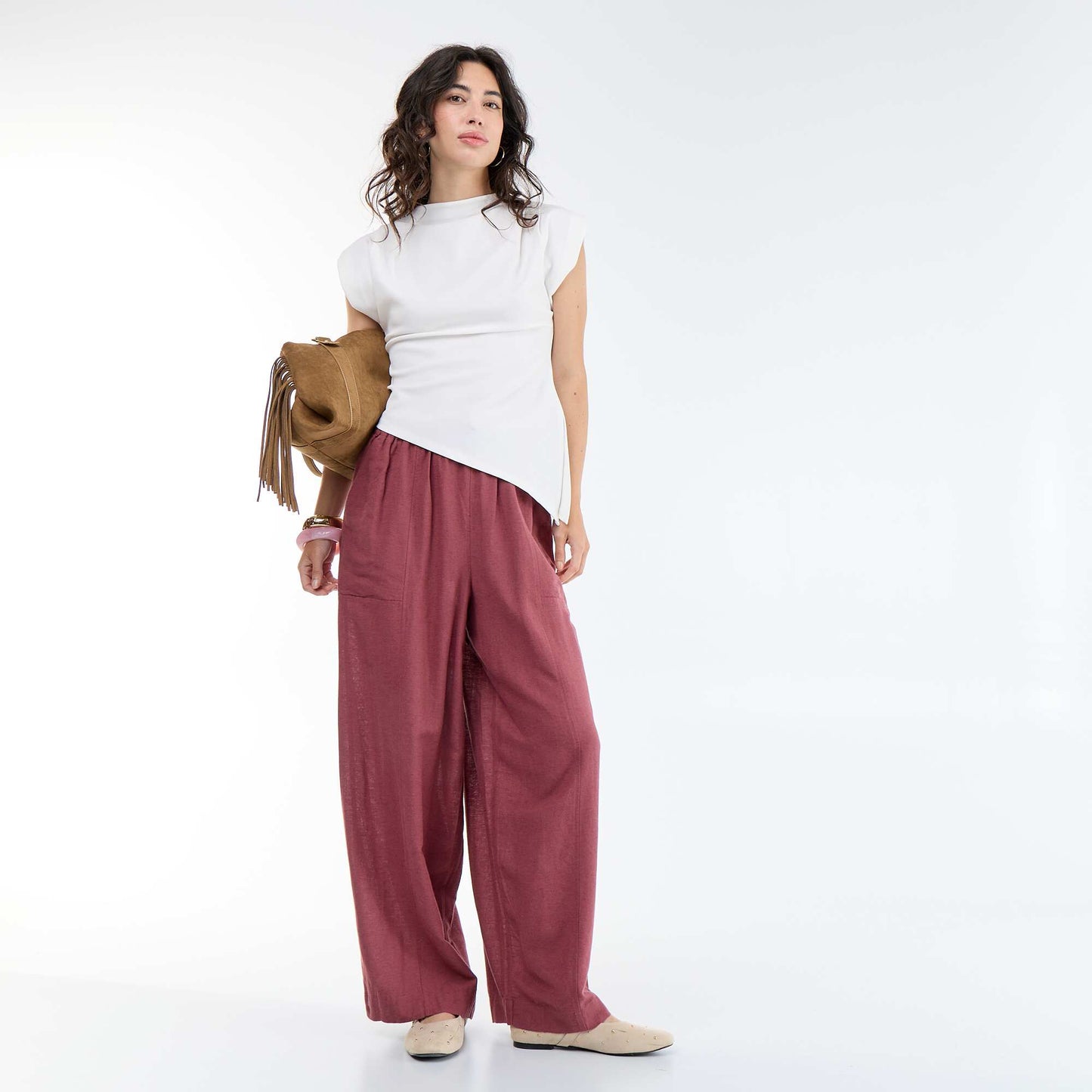 Wide-leg linen blend trousers PINK