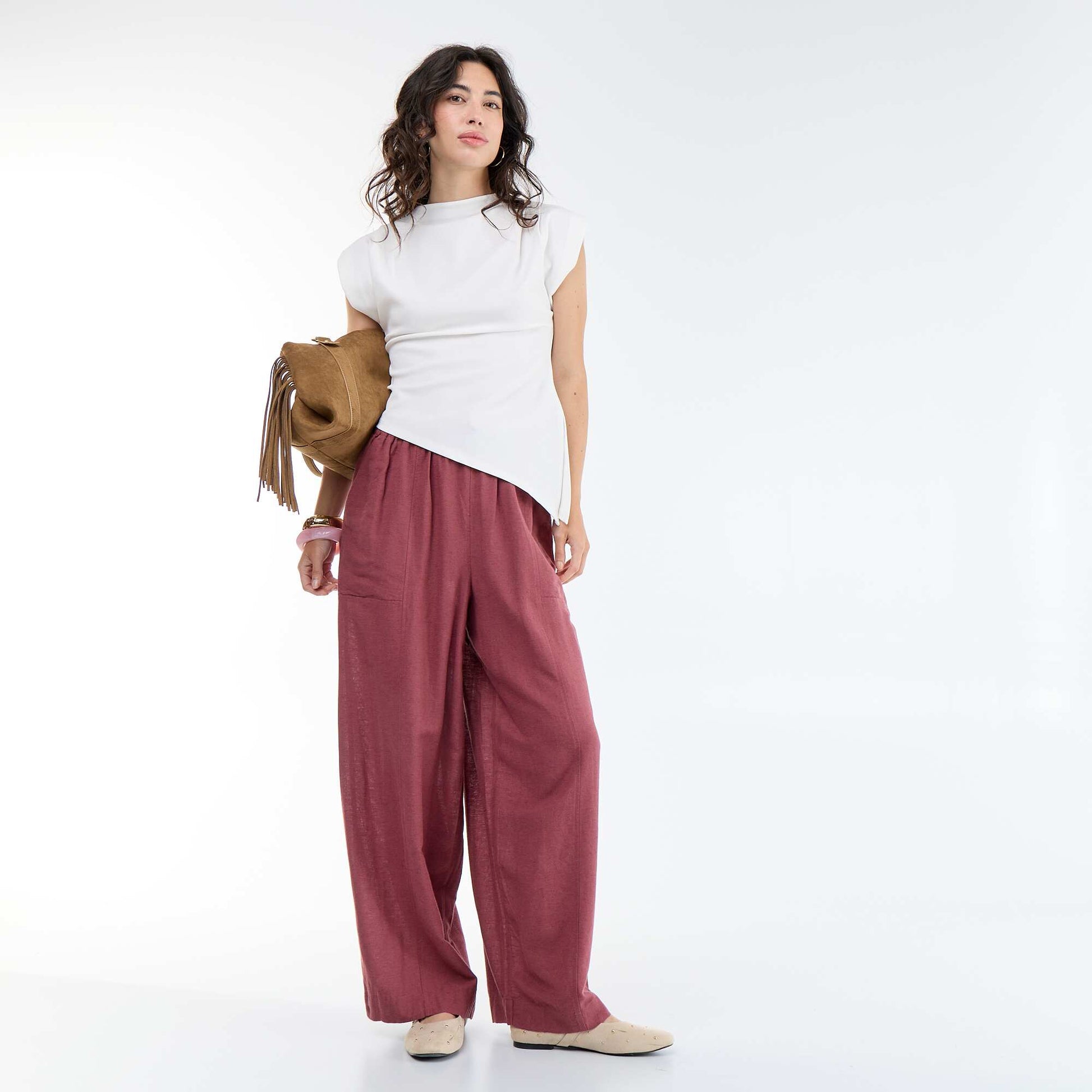 Wide-leg linen blend trousers PINK