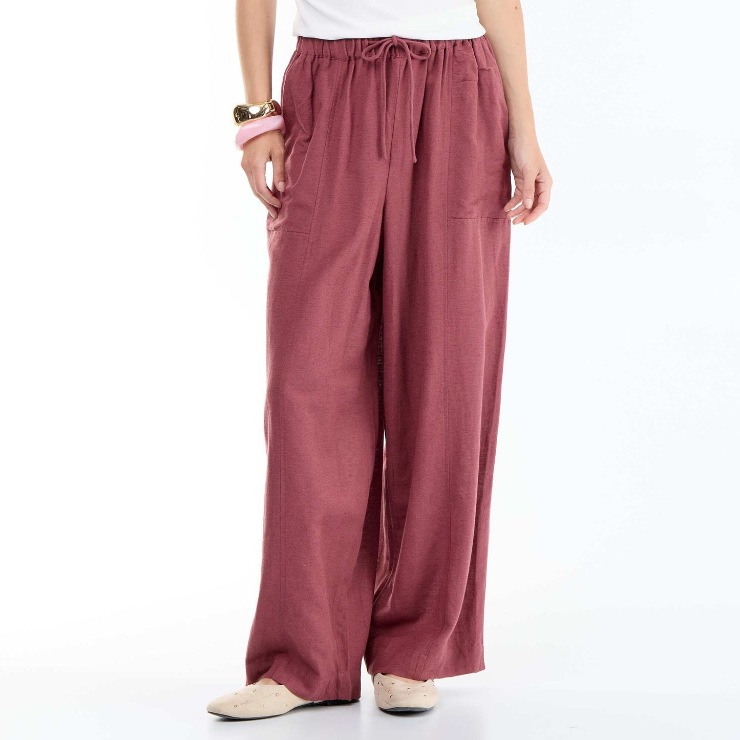 Wide-leg linen blend trousers PINK