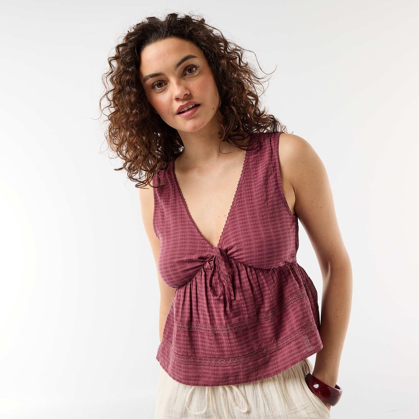 Openwork knit sleeveless top PINK