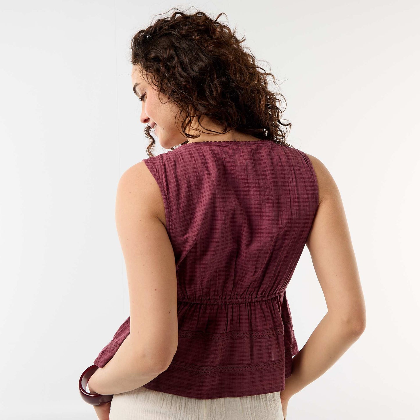 Openwork knit sleeveless top PINK