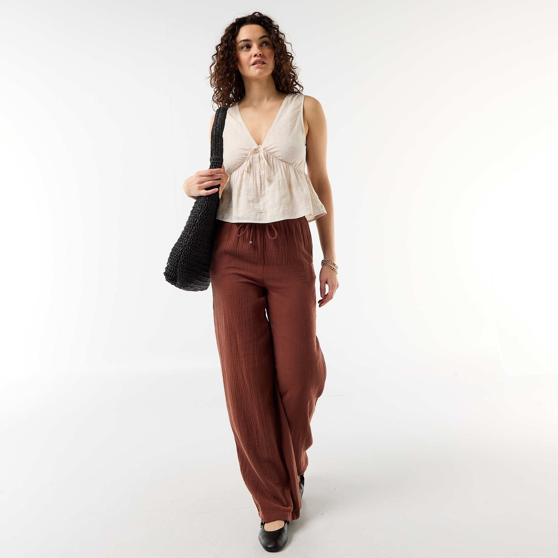 Openwork knit sleeveless top BEIGE