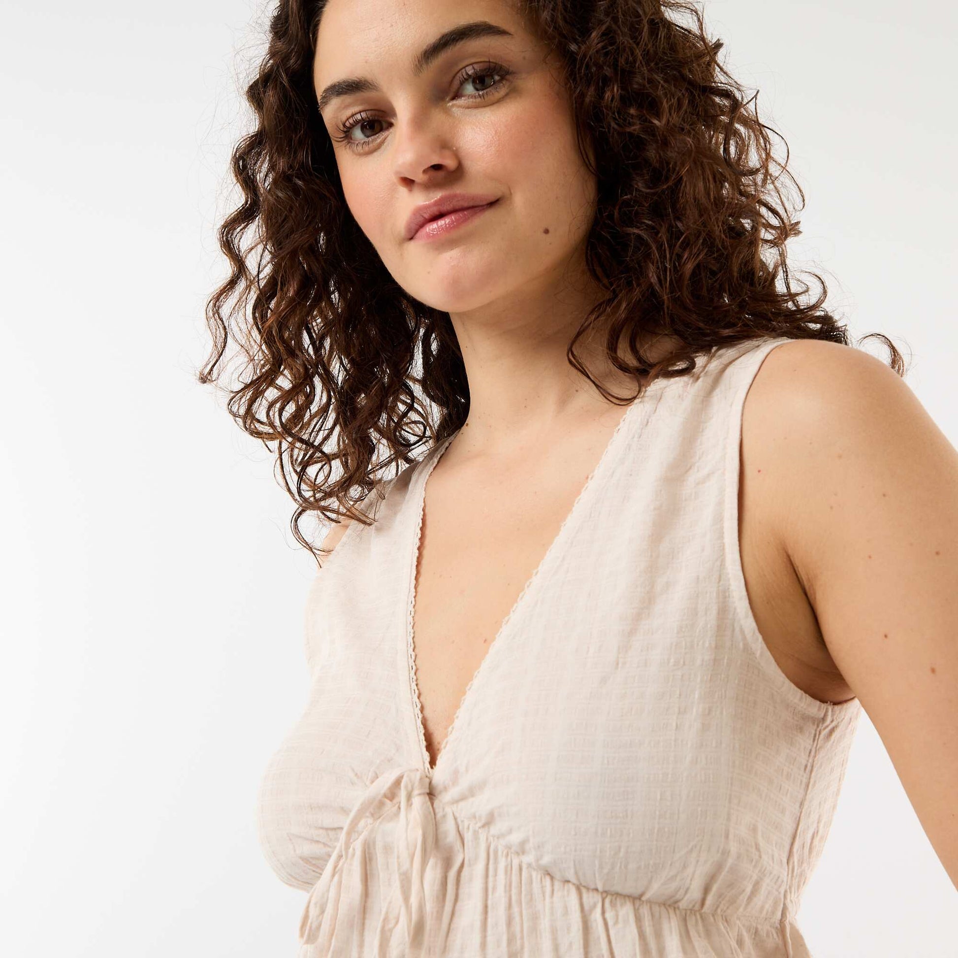 Openwork knit sleeveless top BEIGE