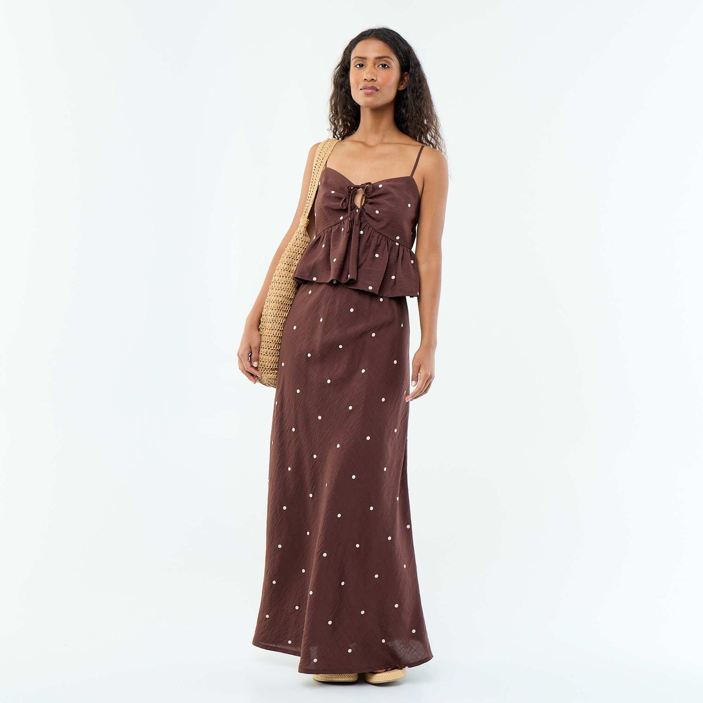 Polka Dot Maxi Skirt BROWN