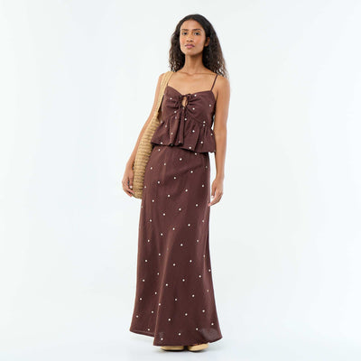 Polka Dot Maxi Skirt BROWN