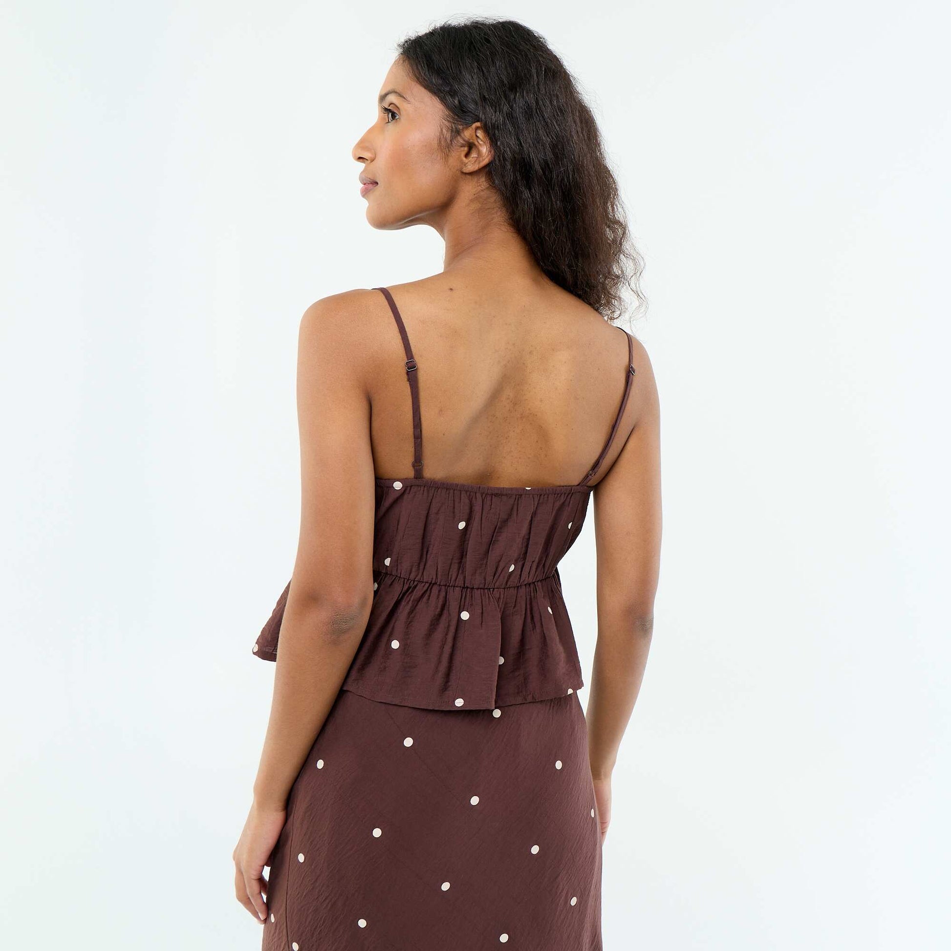 Polka Dot Thin Strap Top BROWN