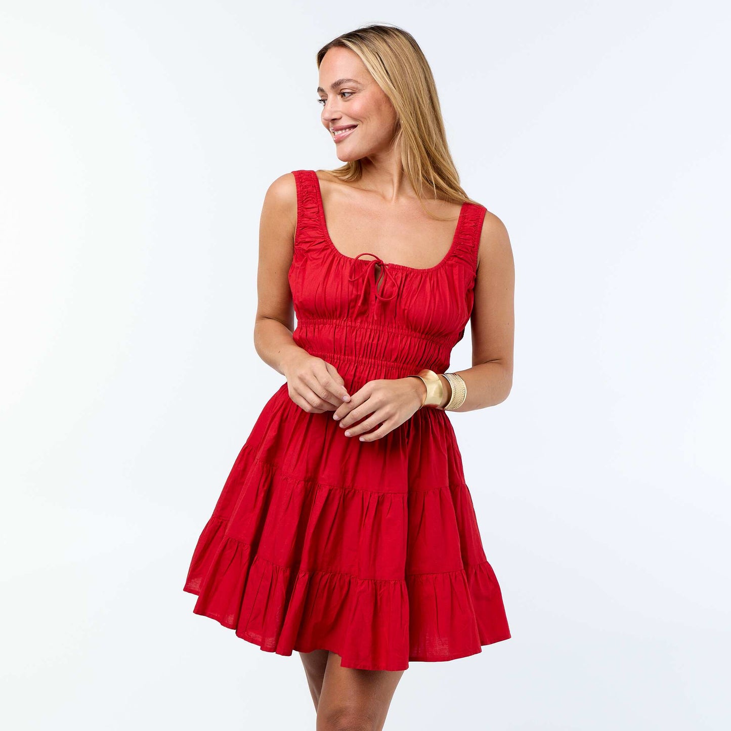 Smocked Tiered Dress RED