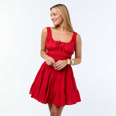 Smocked Tiered Dress RED