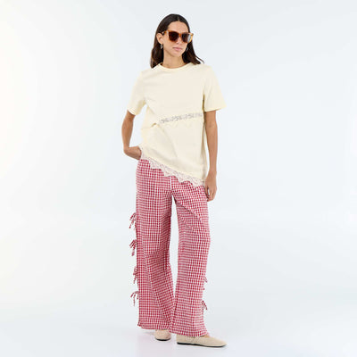 Gingham Check Wide-Leg Trousers RED