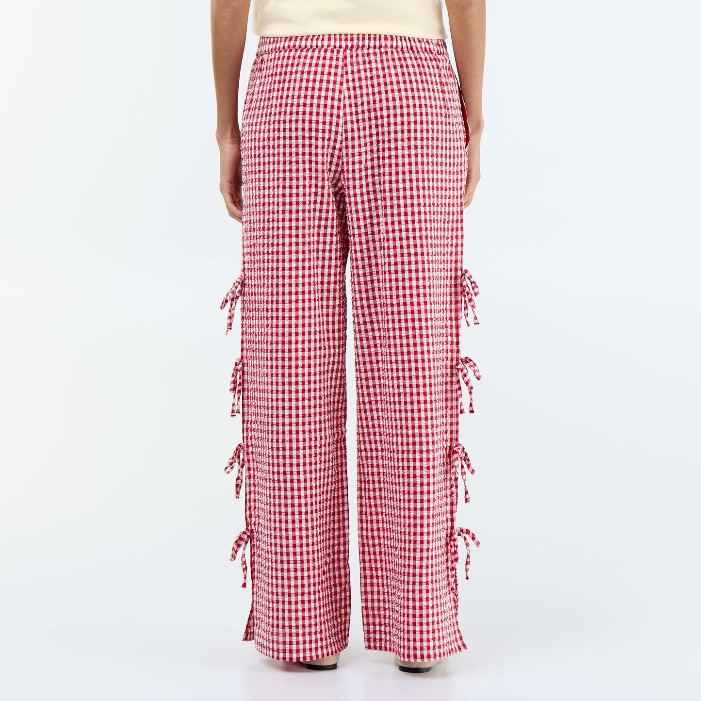 Gingham Check Wide-Leg Trousers RED
