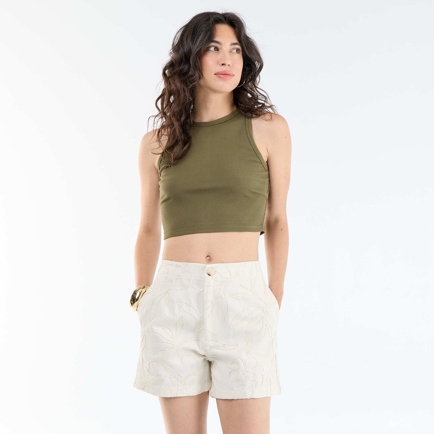 Embroidered standard-waist shorts WHITE