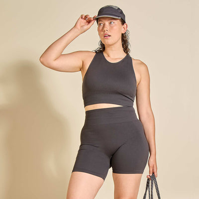 Ribbed Sports Biker Shorts BLACK