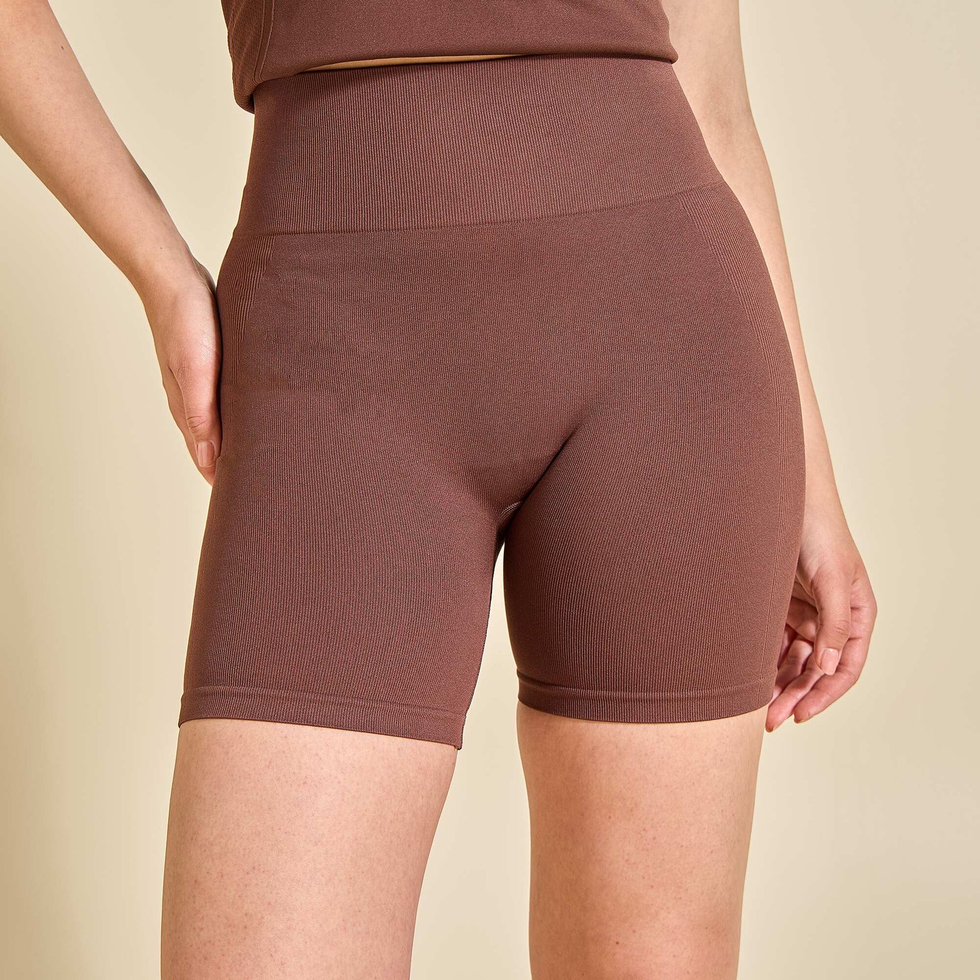 Ribbed Sport Cycling Shorts BROWN