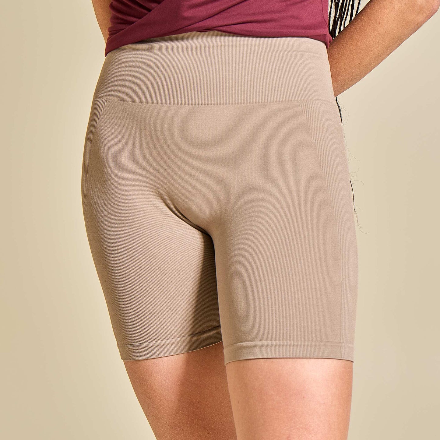 Ribbed Sports Cycling Shorts BEIGE