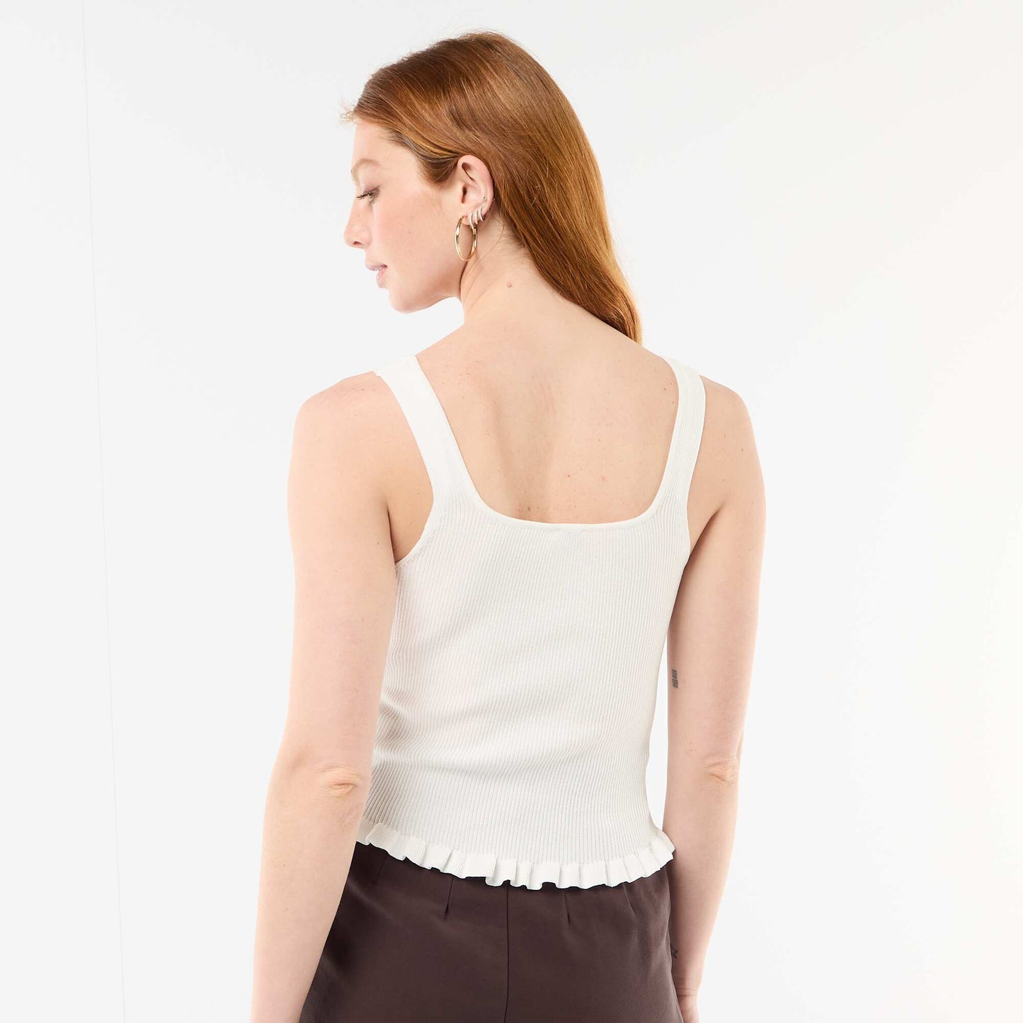 Ribbed Tank Top with Faux Button Front WHITE