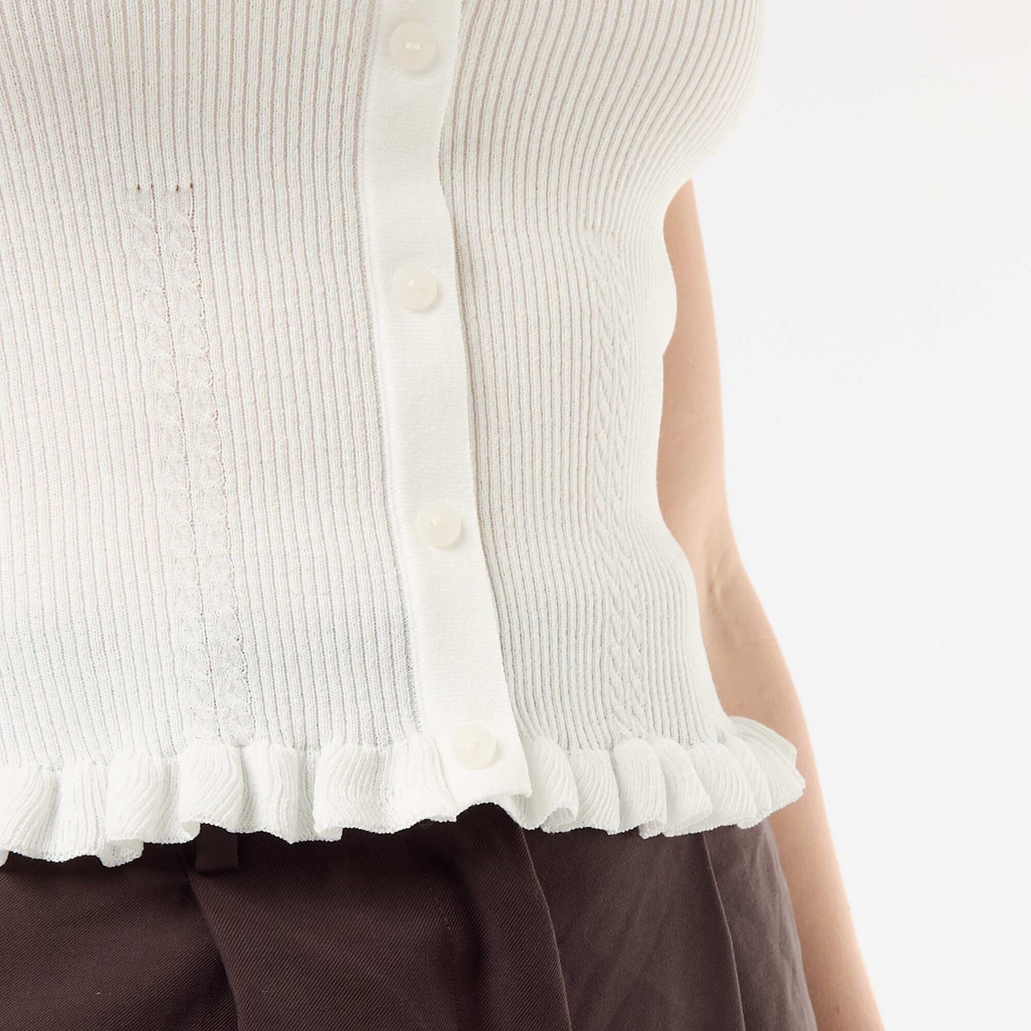 Ribbed Tank Top with Faux Button Front WHITE