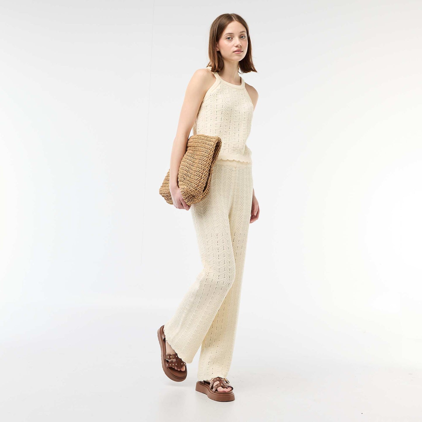 Crochet Wide-Leg Pants BEIGE