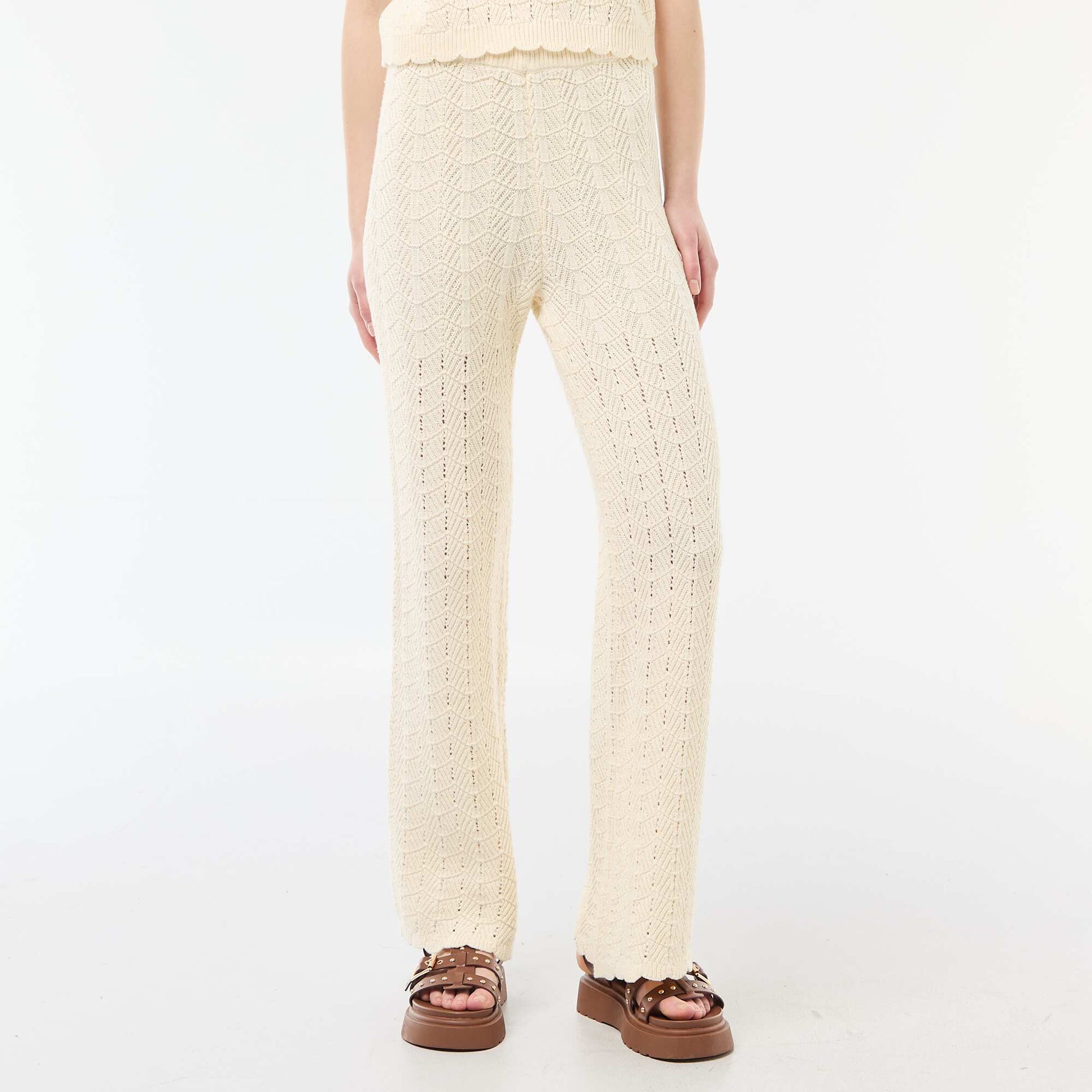 Crochet Wide-Leg Pants BEIGE