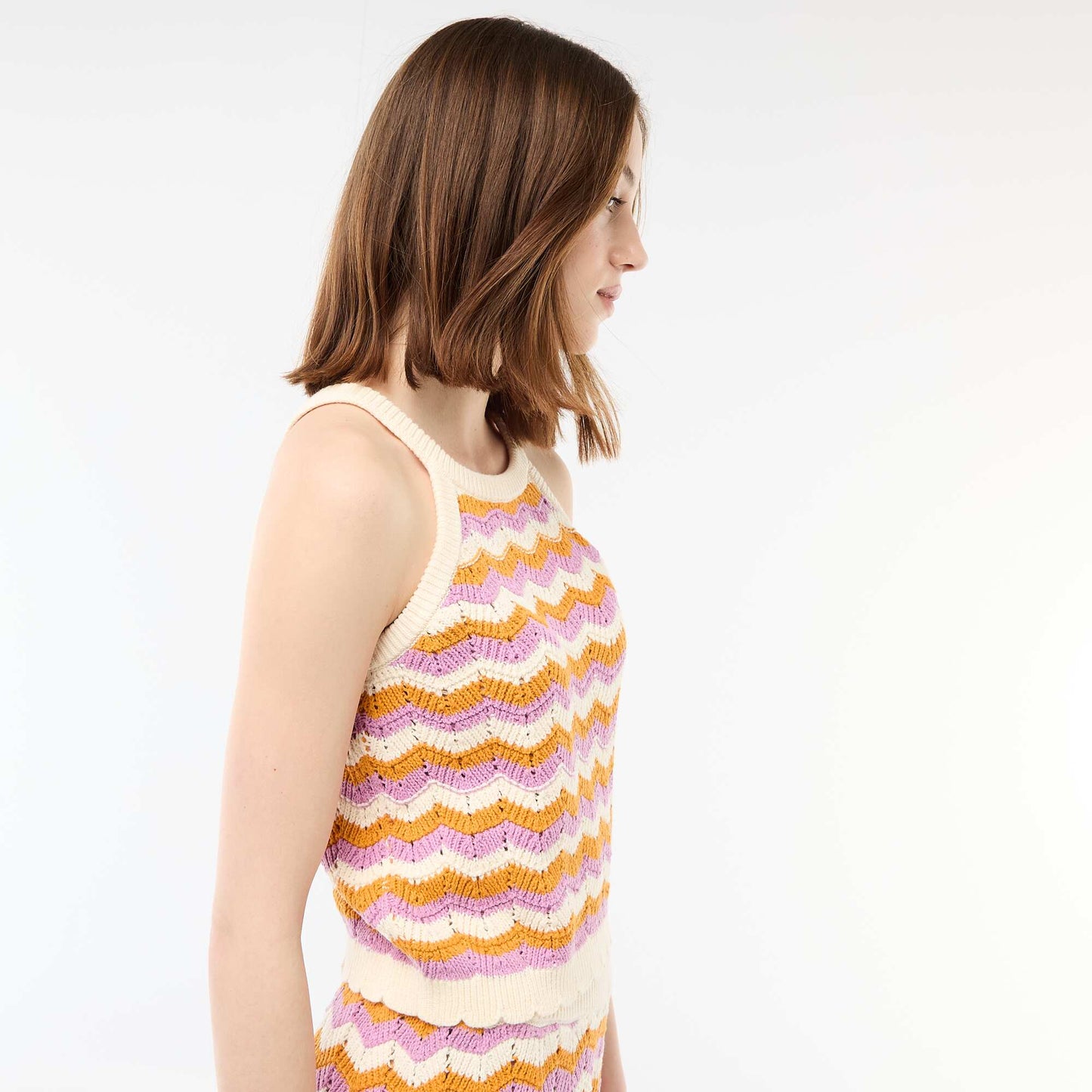 Crochet Tank Top with Racerback BEIGE