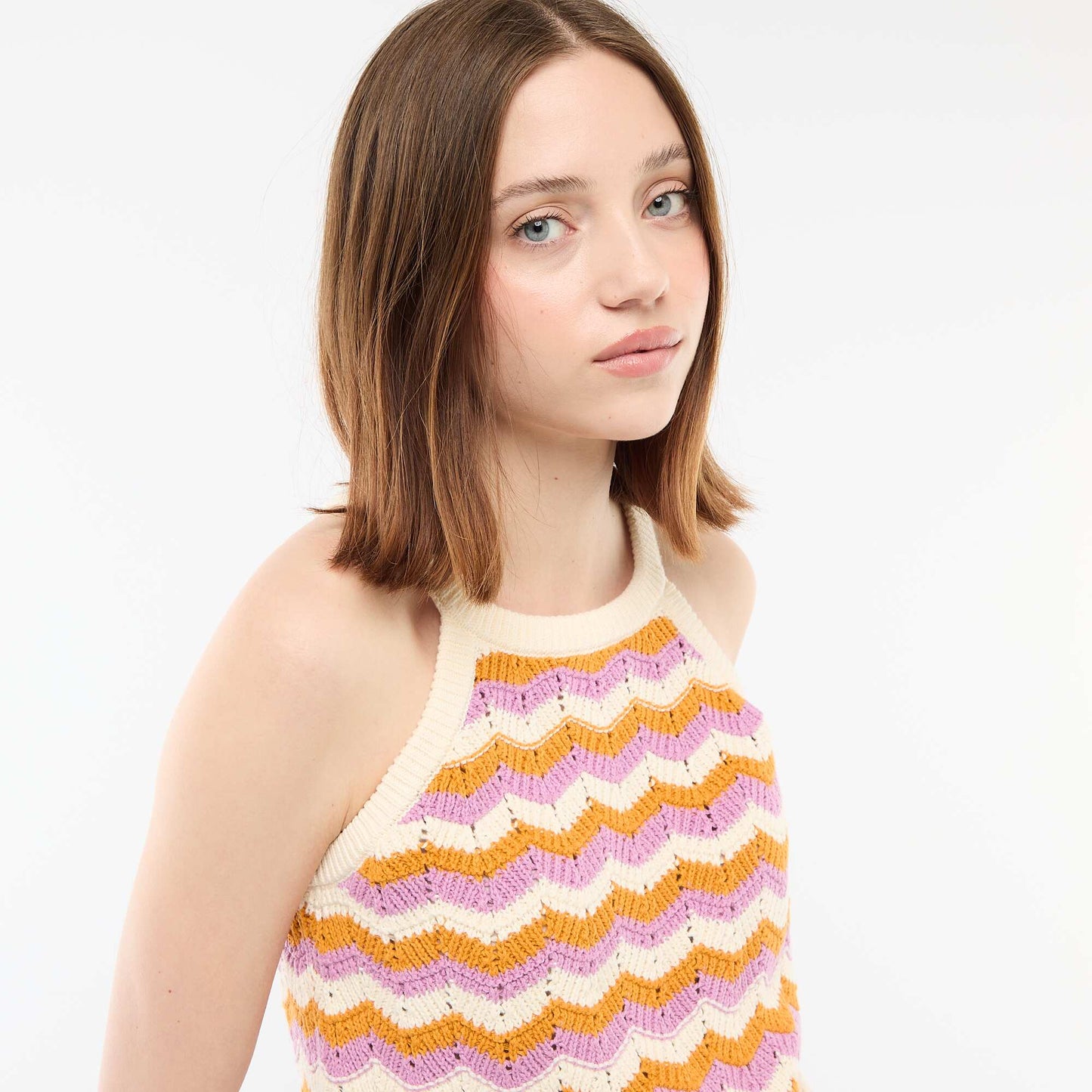 Crochet Tank Top with Racerback BEIGE