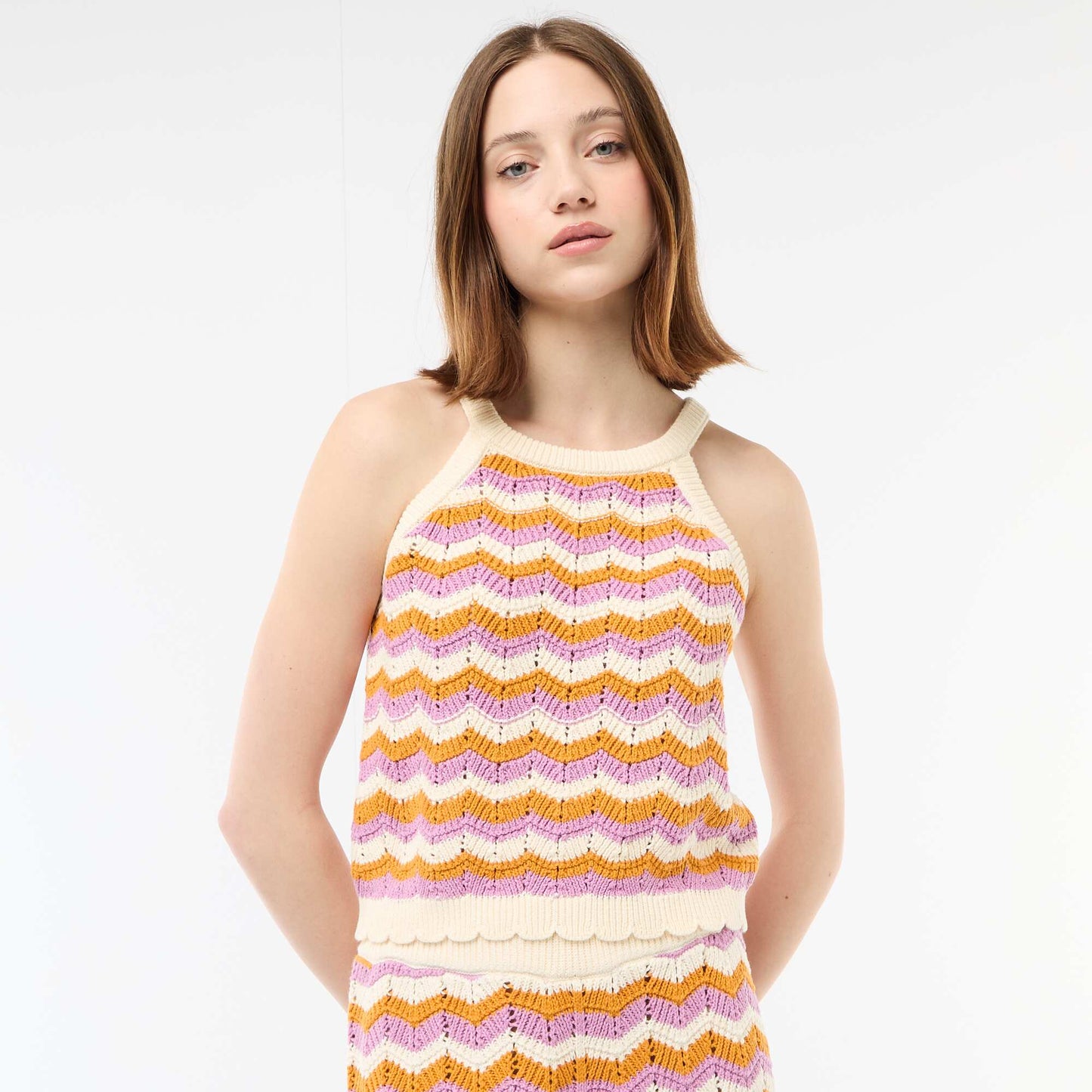 Crochet Tank Top with Racerback BEIGE