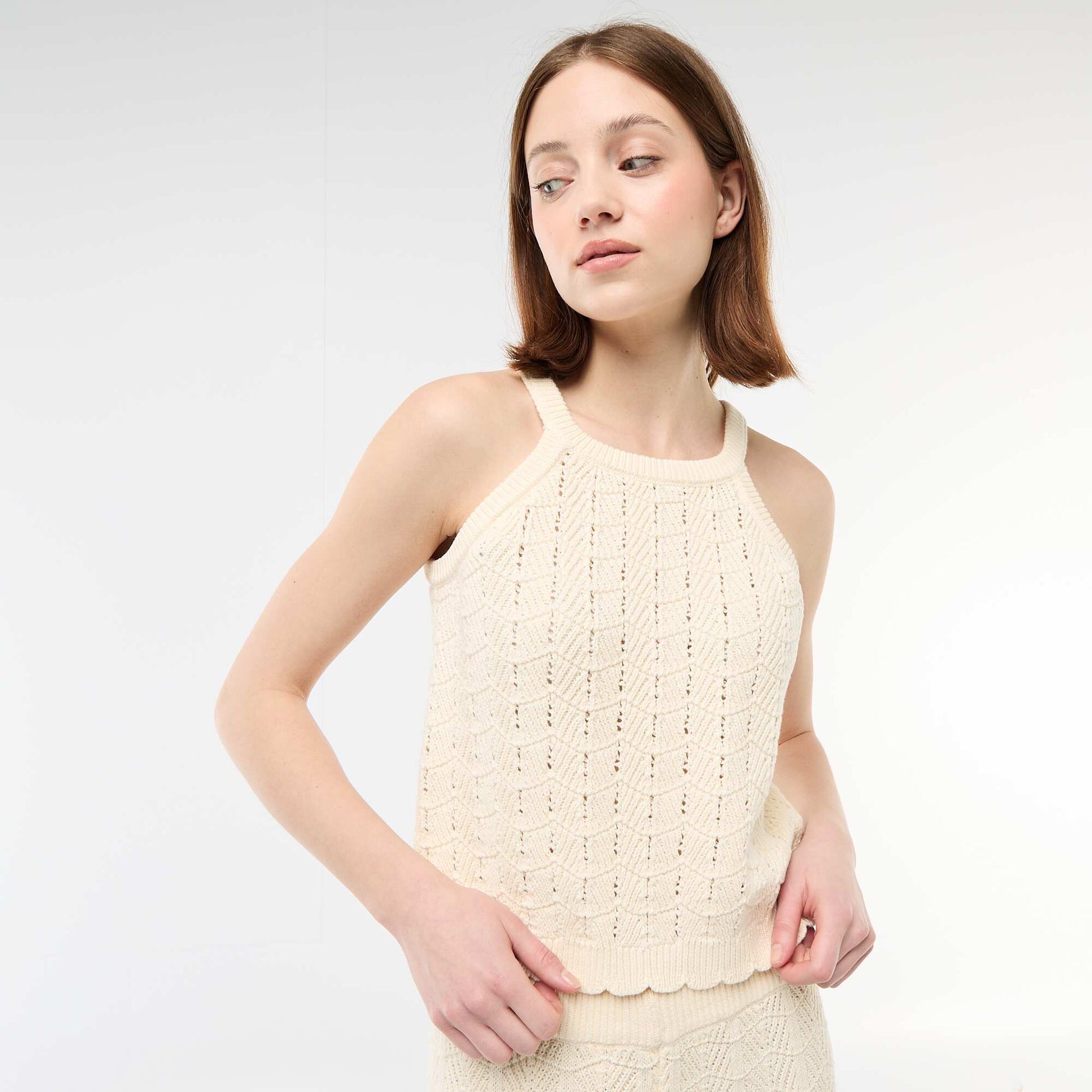 Crochet Tank Top with Racerback BEIGE