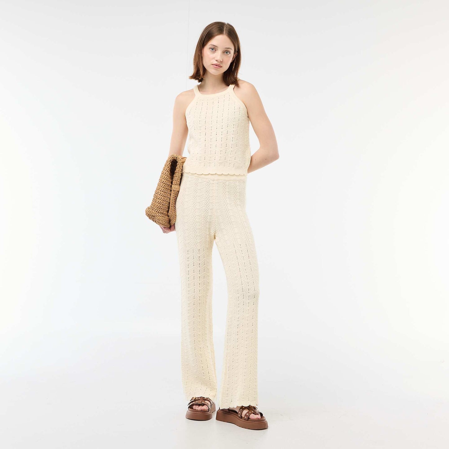 Crochet Tank Top with Racerback BEIGE