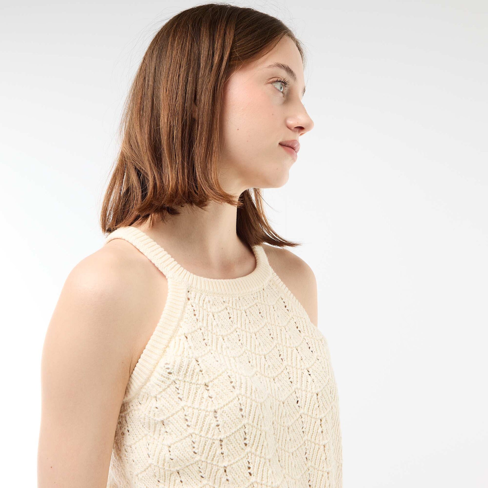 Crochet Tank Top with Racerback BEIGE