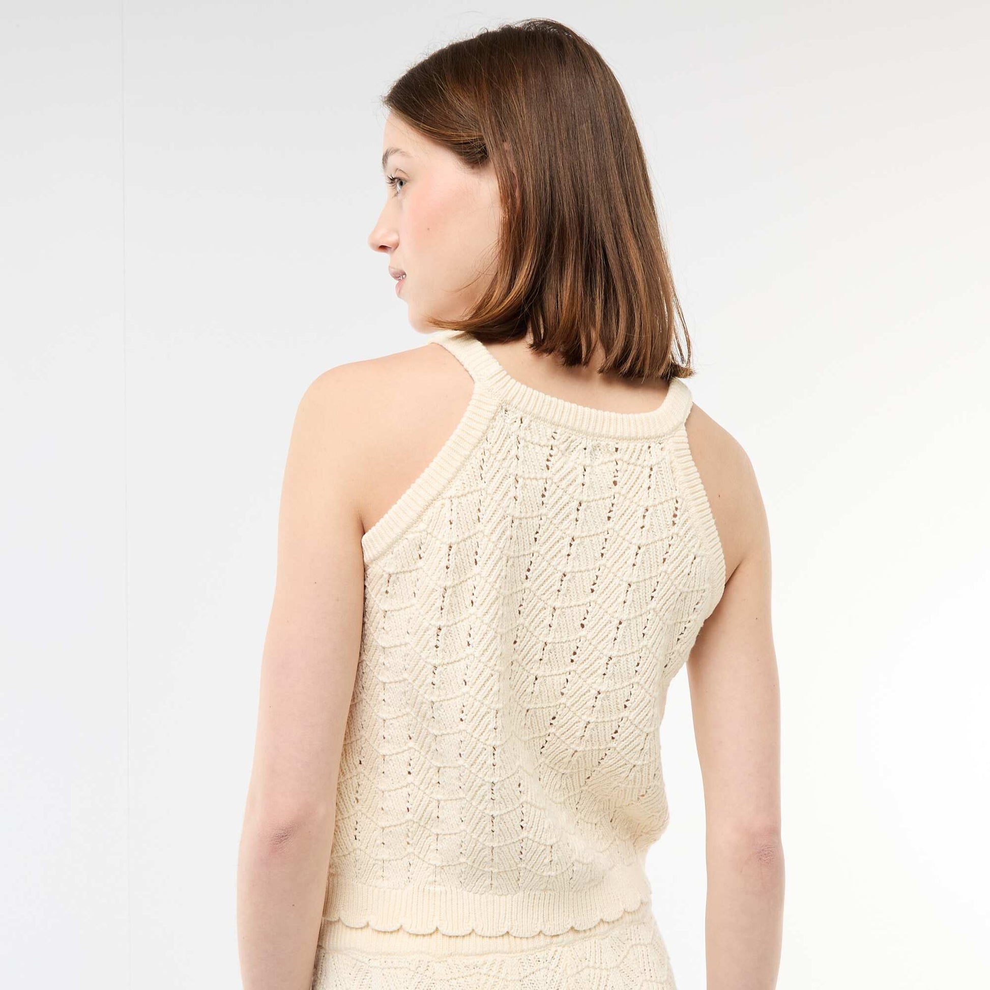 Crochet Tank Top with Racerback BEIGE