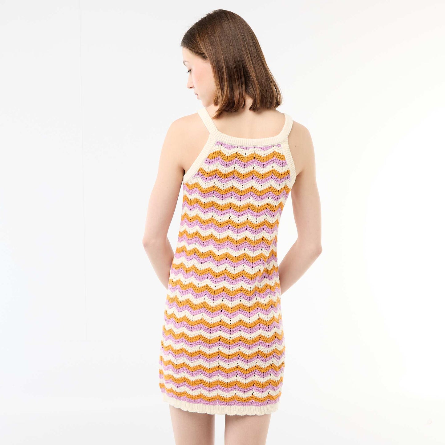 Tricolor Crochet Dress BEIGE