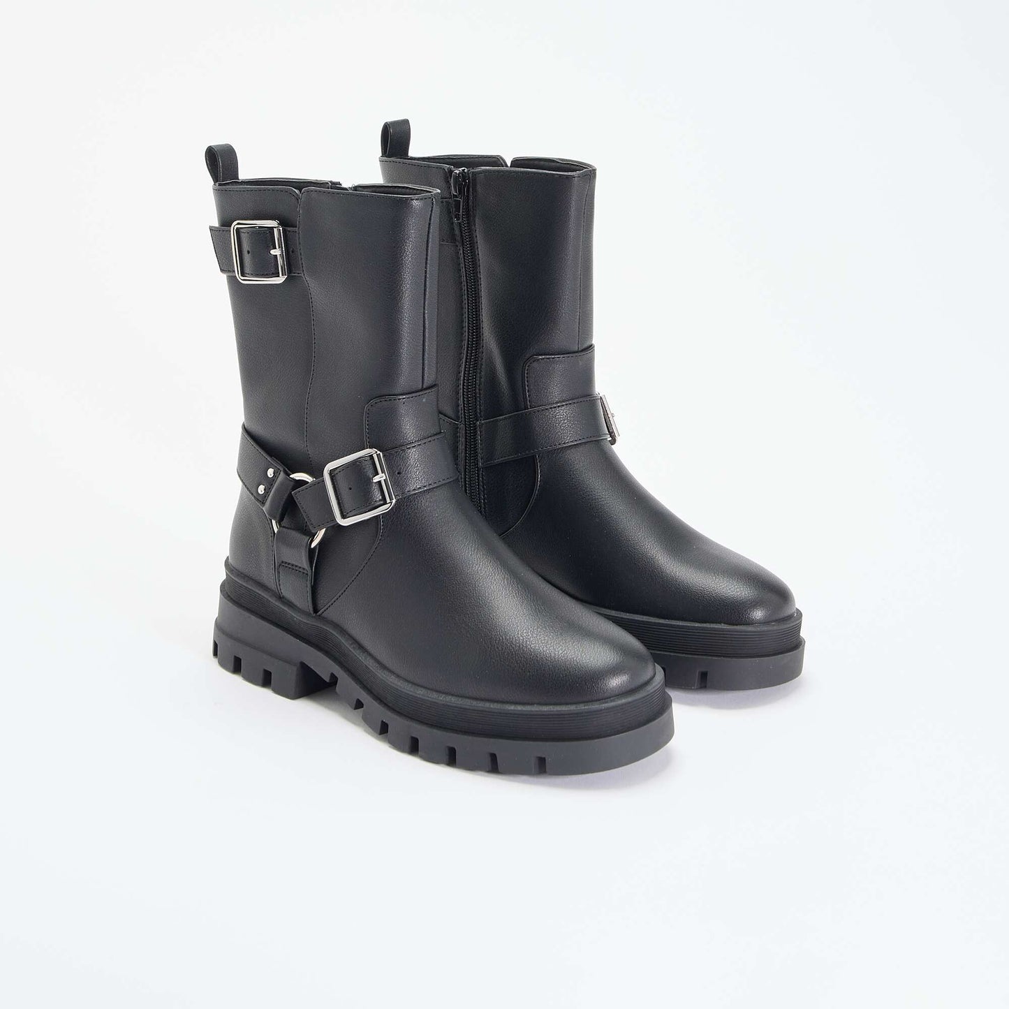 Biker boots with decorative straps BLACK