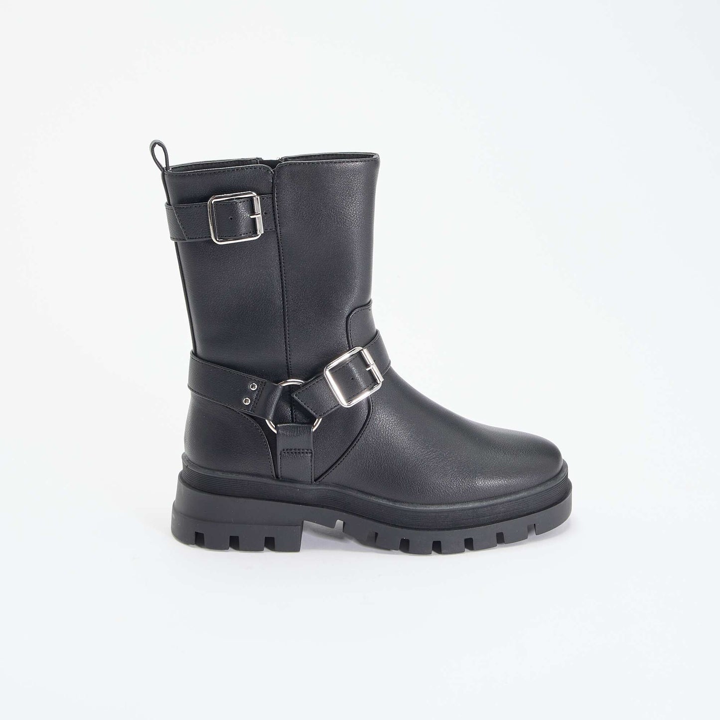 Biker boots with decorative straps BLACK