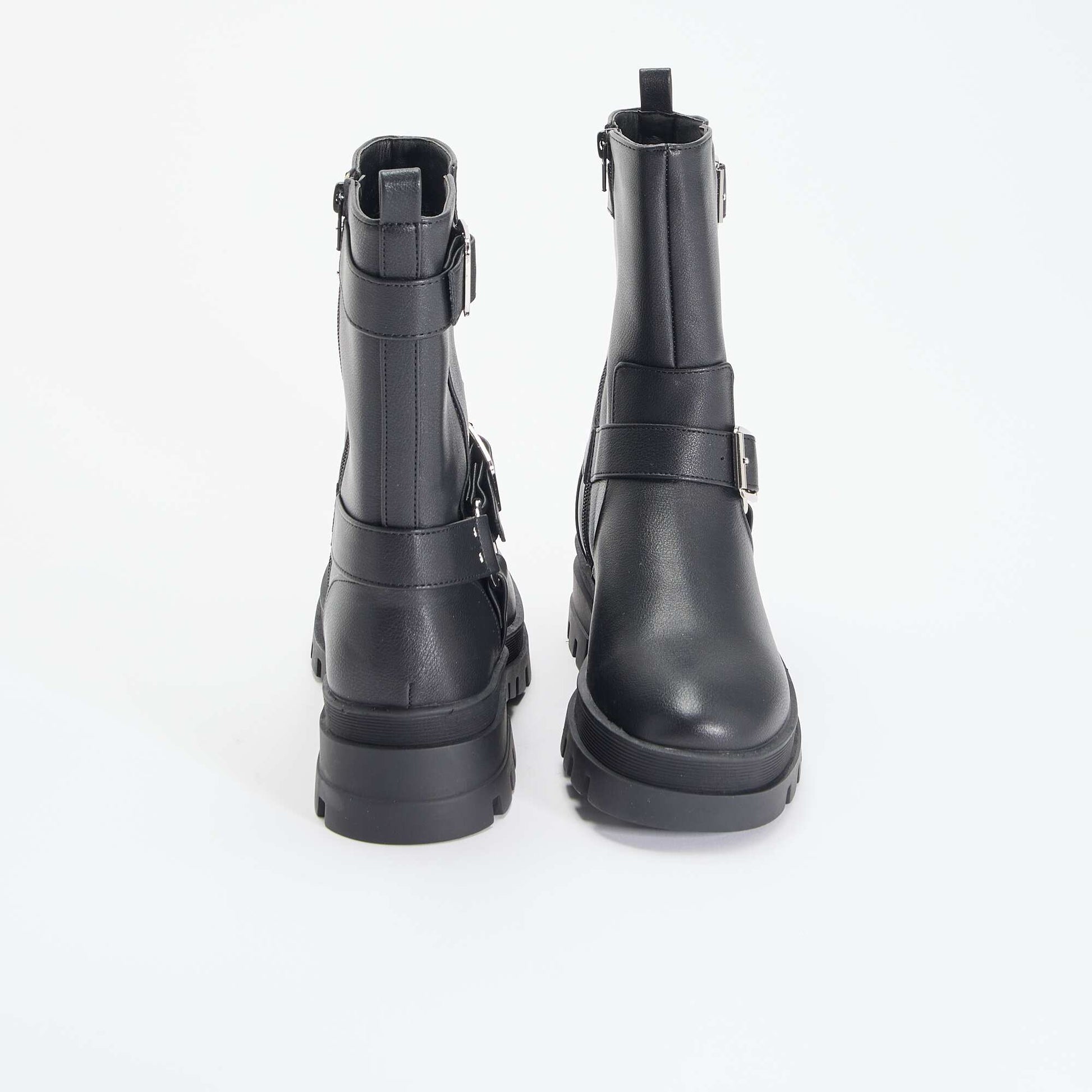 Biker boots with decorative straps BLACK